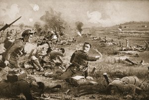 Sergeant B.C. Shea Rallying and Cheering on the Men of His Regiment After Being Seriously Wounded at Rouges Bancs by John Harris Valda