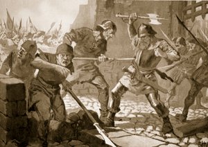 The death of Stussi, Burgomaster of Zurich, in battle by John Harris Valda