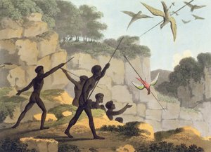 Throwing the Spear, Aborigines Hunting Birds from New South Wales, engraved by Matthew Dubourg, pub. 1813 by John Heaviside Clark