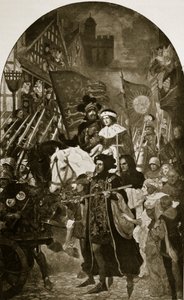 Henry VI is taken to the Battle of Barnet, illustration from 