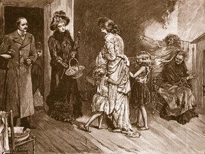 West meets East: well to do visitors to a slum dwelling, illustration from 