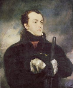 Portrait of Captain Lyon, Half Length, in a Fur-Trimmed Coat, Holding a Gun by John Jackson