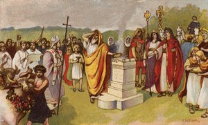 Constantine the Great offering a sacrifice as the first Christians arrive, York, 306 by John Jellicoe