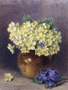 Primroses and Violets. Painting by John Jessop Hardwick (1831-1917)