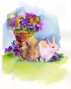Bunnies with Pansies