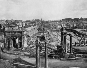 The Forum in Rome with Ruins of Ancient Monuments: Arch of Septimius Severus, Columns of the Temple of Saturn, and Columns of the Temple of Vespasian by John Lawson Stoddard
