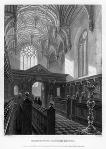 Brazen Nose Brasenose College Chapel, Oxford University by John Le Keux