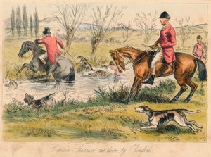 Captain Spurrier cut down by Romford by John Leech and Hablot Knight Browne