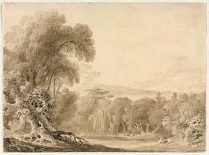 Figures Seated by a Lake in a Wooded Landscape by John Martin