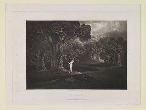 Satan Tempting Eve (Book 9, Line 780), from “Paradise Lost” by John Martin