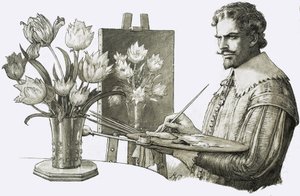 Unidentified artist painting flowers by John Millar Watt