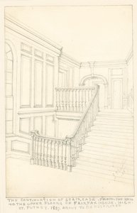 The continuation of staircase, from the hall to the upper floors, of Fairfax House, High Street, Putney by John Phillipp Emslie