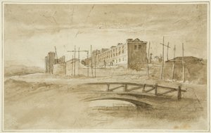 New Gaol in course of building, seen from the Harford Bridge, c.1820 by John Reverend Eden