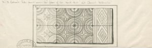 Uttoxeter Church - Colored tiles found under floor of North Aisle: pen and wash drawing, nd [mid 19th century]