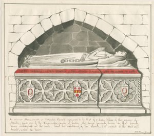 Uttoxeter Church - Tomb of Lady Abbess of Kynnersley Family: pen and wash drawing, nd [mid 19th century]