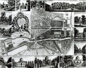 Plan of the Garden and View of the Houses at Chiswick on the Thames by John Rocque