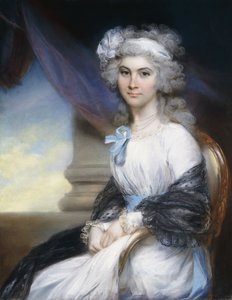 Portrait of Miss Sophia Vansittart, Three-Quarter Length, Wearing a White Dress with a White Ribbon About Her Powdered Hair and a Black Shawl Draped About Her Shoulders, Seated Beside a Classical Column