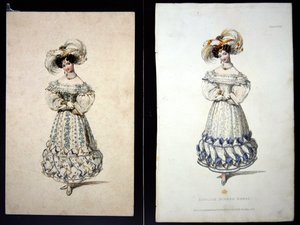 Sketch and print of a fashion plate, c.1829 by John Samuel Agar