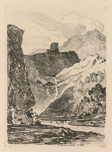 Liber Studiorum: Plate 12, Dolbadern Castle, Llanberris Lake, North Wales, 1838
