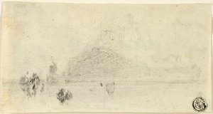 Sketch of Mont Saint Michel (recto); Buildings Beside Water (verso) by John Sell Cotman