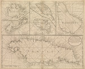 Chart of Jamaica, Barbados, St Christopher, Martinique, Antigua and Bermuda by John Seller