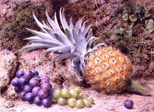 A Pineapple and Bunches of Grapes on a Mossy Bank