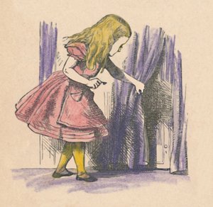 Alice Looking at a Small Door Behind a Curtain by John Tenniel