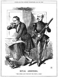 Napoleon III and Otto von Bismarck carving up Europe. John Tenniel cartoon from Punch, London, 28 July 1870.