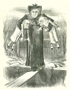 Set Down Two, and Carry One?: Gladstone in a Quandary Over Which of the Controversial Irish Bills to Jettison. John Tenniel Cartoon from Punch