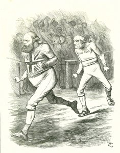 The Finish: General Election 1886. John Tenniel cartoon from Punch, London by John Tenniel