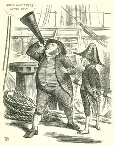 The Officious Passenger: Reform of Parliament - extension of the franchise. John Tenniel cartoon from Punch, London by John Tenniel