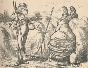 The youth talking to his father, who is doing a handstand by John Tenniel