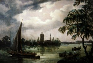 A moonlit view of the Thames from Chelsea