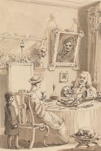 Hogarth Drinking the First Glass of Wine with His Wife - Their Dogs Keeping Respectful Distances by John Thomas Smith