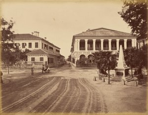 Siemssen and Co. Building and the Ever Victorious Army Monument, Shanghai by John Thomson