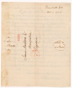 Letter of John Trumbull (1756-1843) to President Madison Dated 1st Oct. 1823