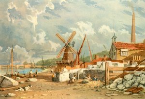 Randalls Flint Mill, Nine Elms, Battersea, 1830 by John Varley I
