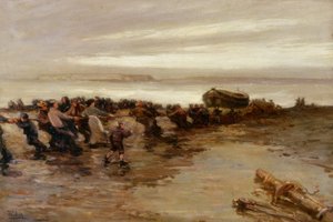 Hauling up the Lifeboat, Holy Island by John William Gilroy