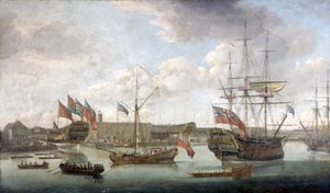 Launch at Deptford Dockyard, c.1750