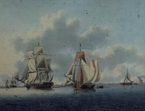 Frigate and Dutch Fishing Boats off the Isle of Wight