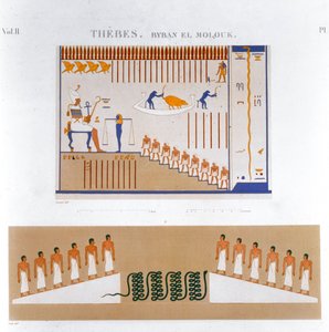 Illustrations of frescoes from Byban el Molouk, Thebes, Egypt