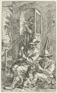 Two Men in Front of an Inn with a Dog by Jonas Umbach