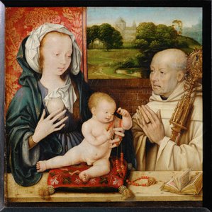 Virgin and Child with Saint Bernard of Clairvaux, Abbey of Cluny in the Background by Joos van Cleve