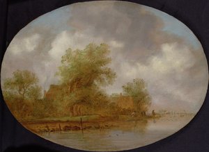 A River Landscape with Fishermen Hauling in Nets