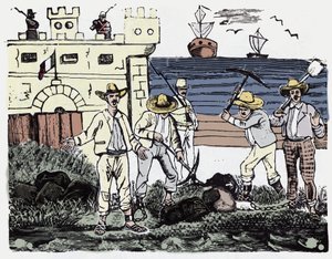 The Mexican Revolution (1910-1920): Groups of Prisoners at Forced Work (xylography) by Jose Guadalupe Posada (1852-1913)
