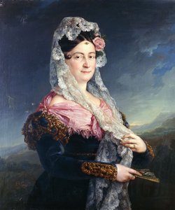 Portrait of Dona Maria de los Dolores Gomez de las Casas e Ibarrondo, the First Marquise of Ulagares, Standing Three-Quarter Length by Jose Camaron