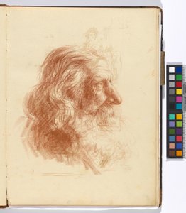 Sheet from a Sketchbook: Study of a Bearded Man (Reverse: Studies of a Female Costume Figure and a Painter