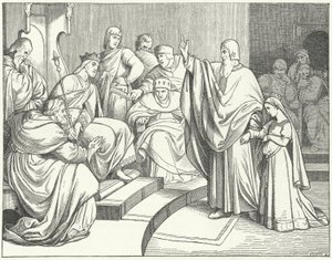 Beatrice of Hohenstaufen asking King Otto IV of Germany to avenge the murder of her father, Philip of Swabia by Josef Mathias Trenkwald