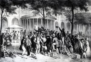 Reading of the Rulings Published in the Newspaper Moniteur in the gardens of Royal Palace in Paris, July 26 by Joseph Louis Hippolyte Bellange
