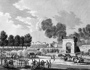 French revolution: Republican fete des victoires, fight of young students at the Champs de Mars in Paris on 21 October 1794. Engraving by Malapeau after Swebach - Desfontaines. Paris, Library of the Institute of History of Revolution
